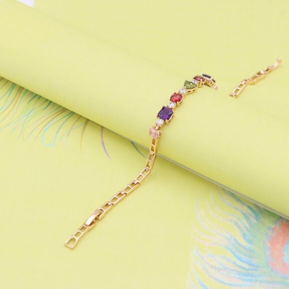"Rose Gold Bracelet with Colorful CZ Stones, XPBL0884 - Picture 6 of 12